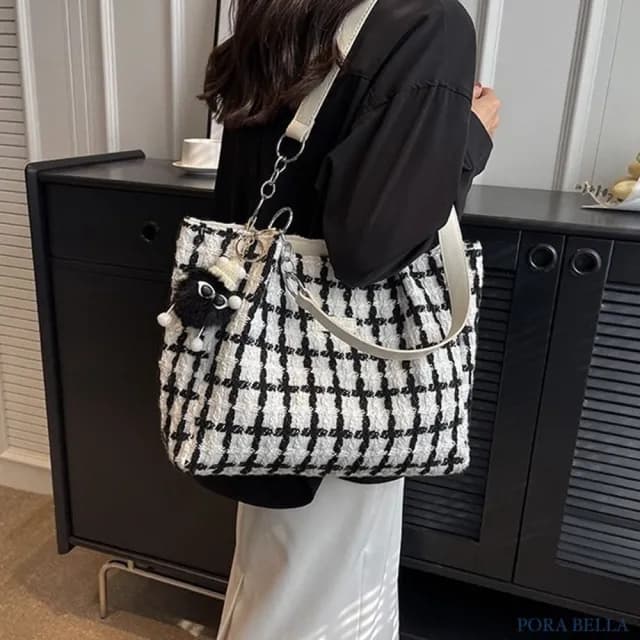 【Porabella】簡約休閒 秋冬時尚格紋單肩包托特包 ins風 送女友 情人節禮物首選 Shoulder Bags