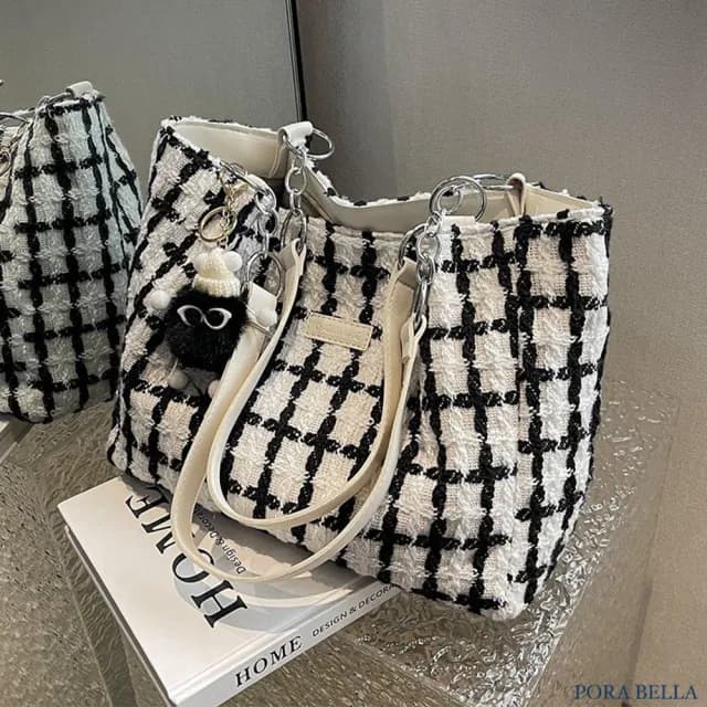【Porabella】簡約休閒 秋冬時尚格紋單肩包托特包 ins風 送女友 情人節禮物首選 Shoulder Bags
