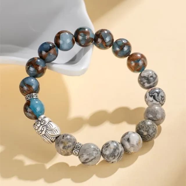 【Penny珮妮】S999銀鳴蟬孔雀石地圖石手鍊10mm(2款可選/情人節/生日禮物/交換禮物/母親節/送女友/送男友)