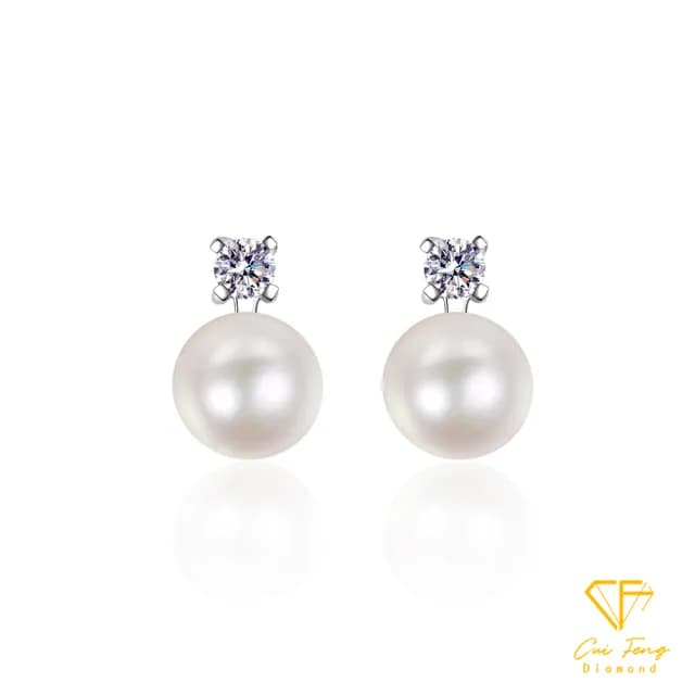 【CF鑽飾】耳環 天然淡水珍珠X莫桑鑽《溫雅珍珠》雙11限定(20分 天然淡水珍珠 情人節)