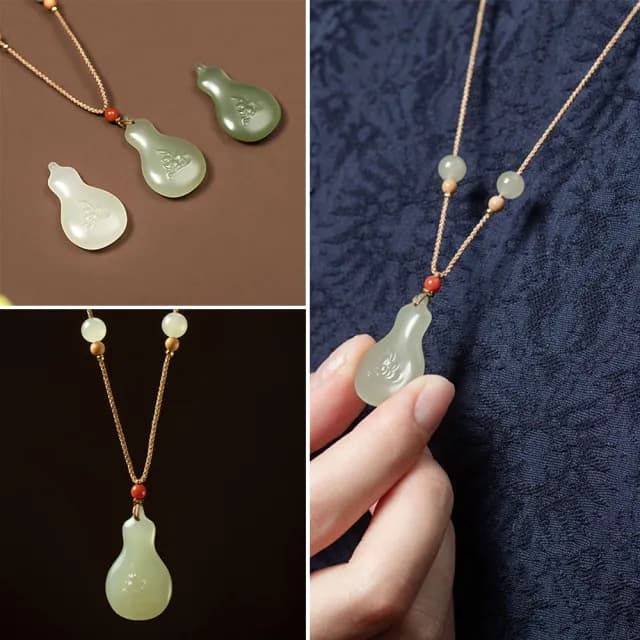 【LEESA】和田玉葫蘆項鍊\小掛件\手工項鍊\編織項鍊\編繩項鍊\禮物\招財納福\送長輩\項鍊\