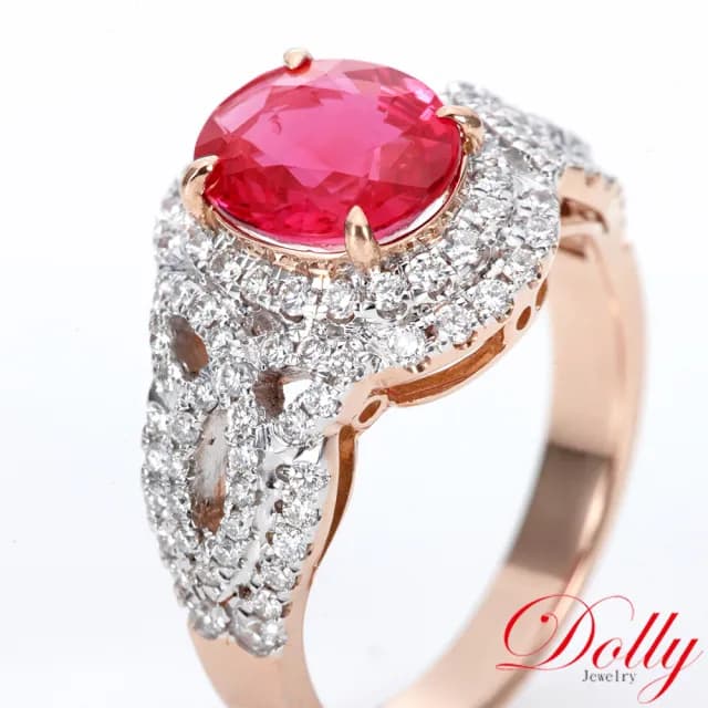 【DOLLY】2克拉 無燒紅寶石18K玫瑰金鑽石戒指-003(母親節 長輩送禮 交換禮物首選)