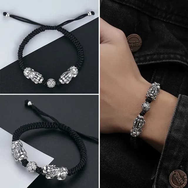 【LEESA】雙11 貔貅手鍊\編織手鍊\足銀手鍊\禮物\手環\招財納福\純銀貔貅\避邪手鍊\手繩\純銀手