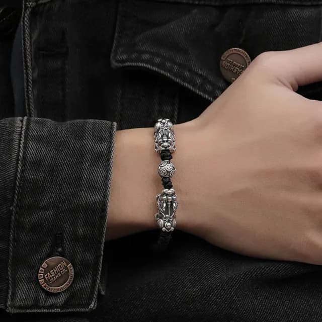 【LEESA】雙11 貔貅手鍊\編織手鍊\足銀手鍊\禮物\手環\招財納福\純銀貔貅\避邪手鍊\手繩\純銀手