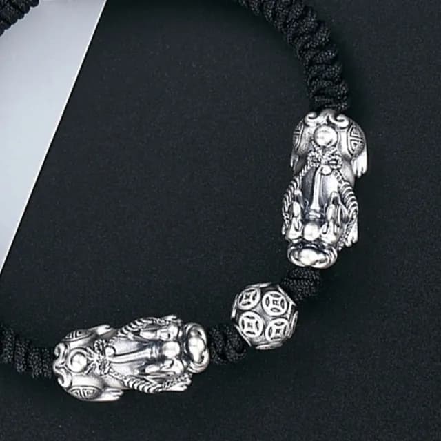 【LEESA】雙11 貔貅手鍊\編織手鍊\足銀手鍊\禮物\手環\招財納福\純銀貔貅\避邪手鍊\手繩\純銀手