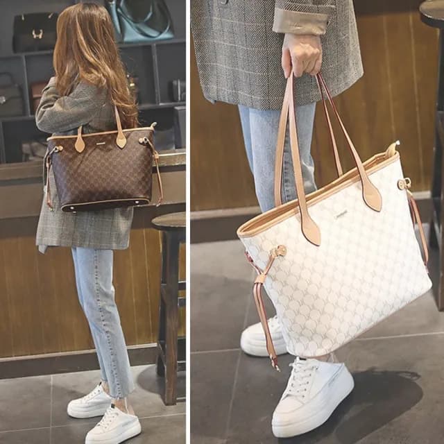 【LEEHER】情人節禮物 女生/包包/肩背托特包/歐美/復古包/大容量托特包/通勤單肩包/老花包包/手提大包/防水