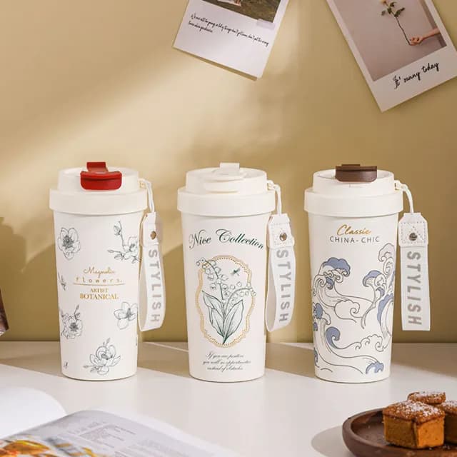 【MUAN】星語花海陶瓷咖啡杯550ML 手提保溫陶瓷杯(泡茶杯/隨行杯/ 聖誕交換禮物)