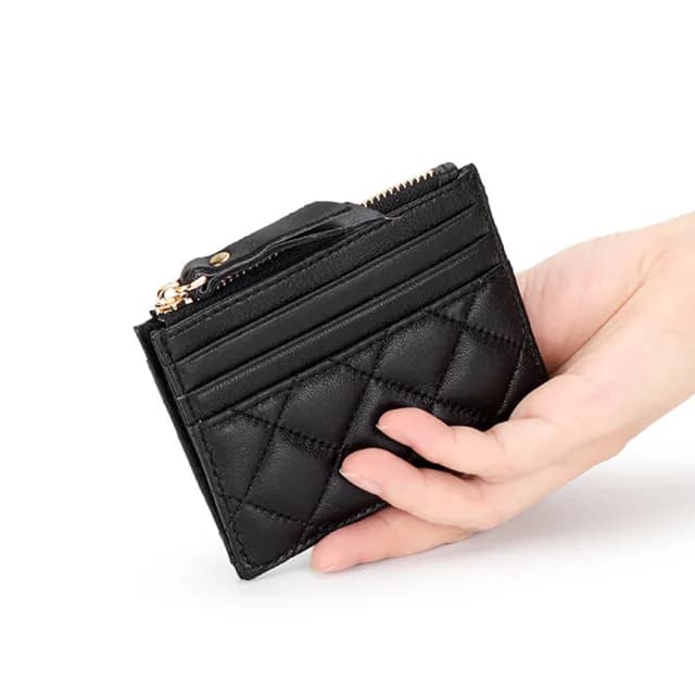 【EGO+】雙11 真皮 羊皮菱格紋 信用卡片夾 零錢包(真皮包包 硬幣袋 名片夾)