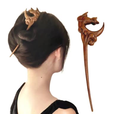 【質感禮物】金絲檀木復古立體望月貓髮簪(髮插 盤髮神器 髮飾 髮釵 漢服頭飾 旗袍 丸子頭 包包頭 編髮)