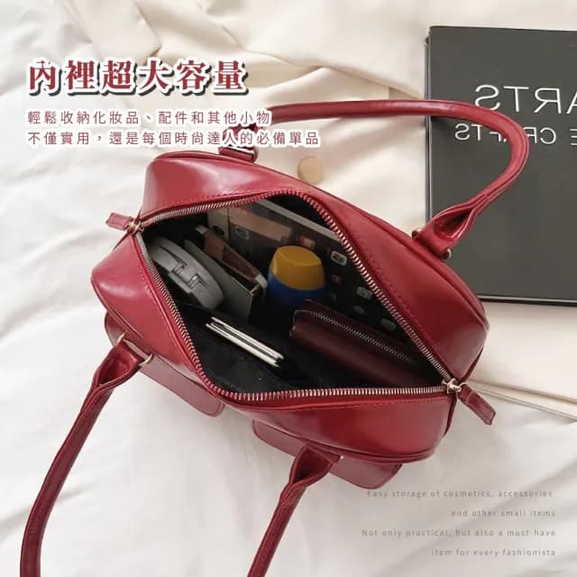【穿搭配件】韓系襯膚手提小方保齡球包(顯白 多口袋 單肩包 手提包 側肩包 紅色 女 生日禮物 交