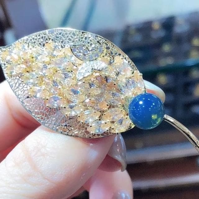 【Penny珮妮】墨西哥藍珀9mm一葉成名胸針吊墜二用(母親節禮物/交換禮物/送女友/送閨蜜/生日禮物/情人節)