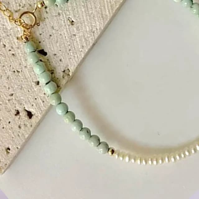 【LEEHER】珍珠手鍊/綠松石手串/百搭飾品/手環/新中式/原礦石手鍊/日系手鍊/生日禮物/細手鍊/氣