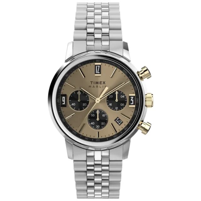 【TIMEX】天美時 Marlin系列 40毫米全金屬 復古三眼計時手錶 香檳金x銀 TXTW2W60100