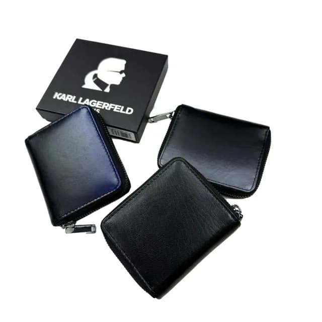 【KARL LAGERFELD 卡爾】漸層設計 拉鍊 附盒 真皮皮夾 零錢袋 短夾 錢包 生日禮物 送禮(零錢袋短夾1014)