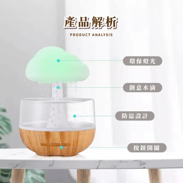 【森林雨夜】室內小雲朵雨滴舒眠加濕器(白噪音 七彩變光 精油香薰燈 氛圍燈 擴香機 小夜燈 交換禮物)