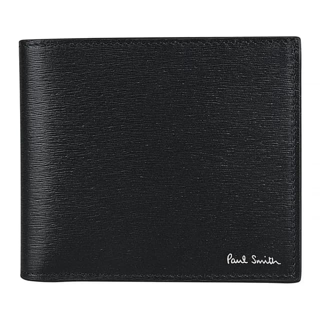 【Paul Smith】Paul Smith 銀字燙印LOGO水波紋牛皮8卡短夾(黑x綠x水藍)