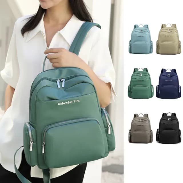 【Colorful Fox】情人節禮物 外出輕盈防潑水尼龍雙肩包 後背包(防水包 杏色 / 淺藍色 / 卡其色 / 綠色