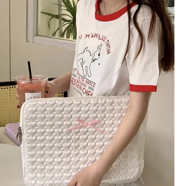 【巴黎精品】情人節禮物 現貨+預購 手拿包帆布電腦包(刺繡桃心可愛蝴蝶結男女包包4色w1ac6)