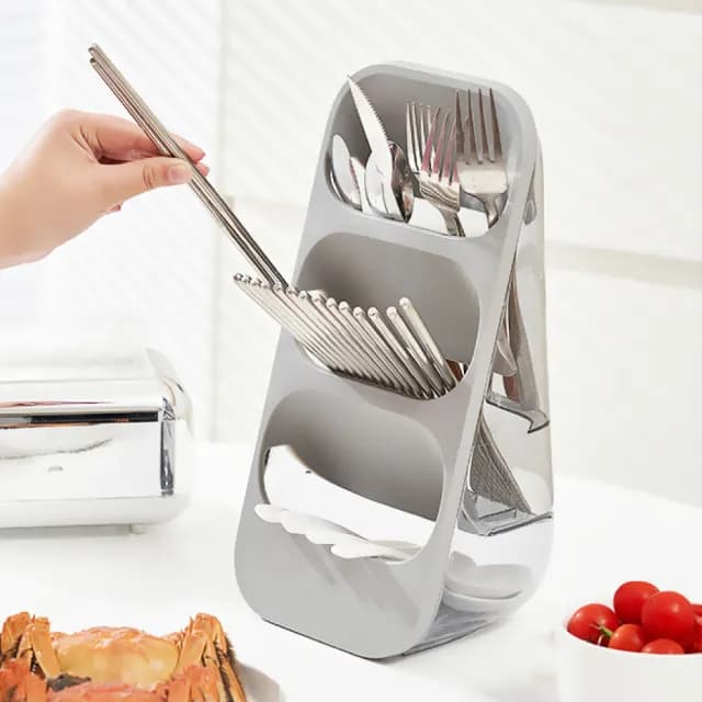 【多重收納】日系無印風筷子瀝水分格收納盒(便捷斜插試 分層瀝水 筷架 刀架 餐具架 餐具收納 廚房置物)