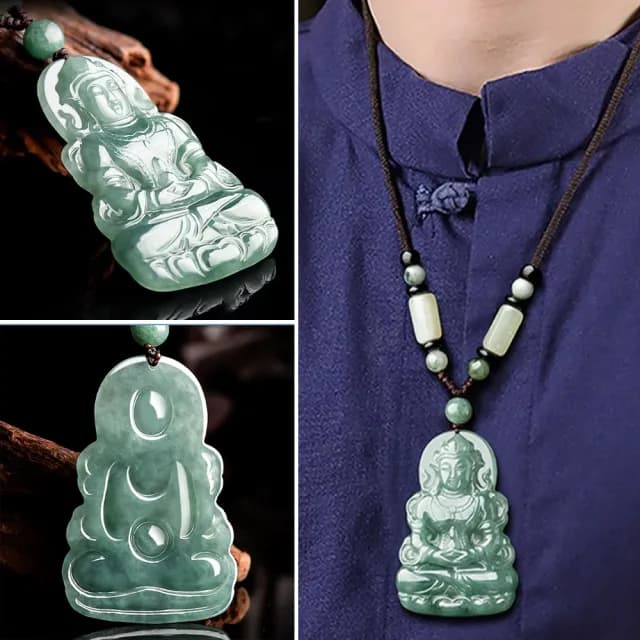 【LEESA】情人節禮物 翡翠度母繩練\翡翠項鍊\觀音項鍊\油青冰種\玉石吊墜\玉墜\高檔翡翠\掛件\招財\富貴\天