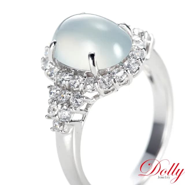 【DOLLY】18K金 緬甸高冰種A貨白翡鑽石戒指-003(母親節 長輩送禮 交換禮物首選)