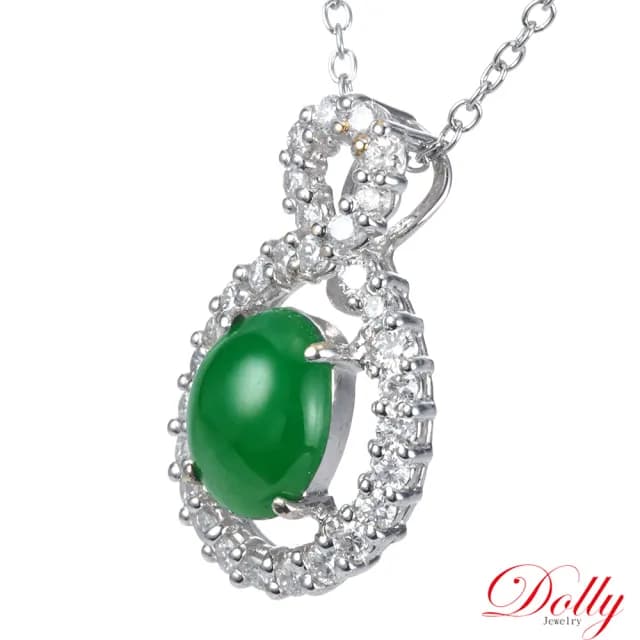 【DOLLY】18K金 緬甸陽綠冰種翡翠鑽石項鍊(母親節 長輩送禮 交換禮物首選)
