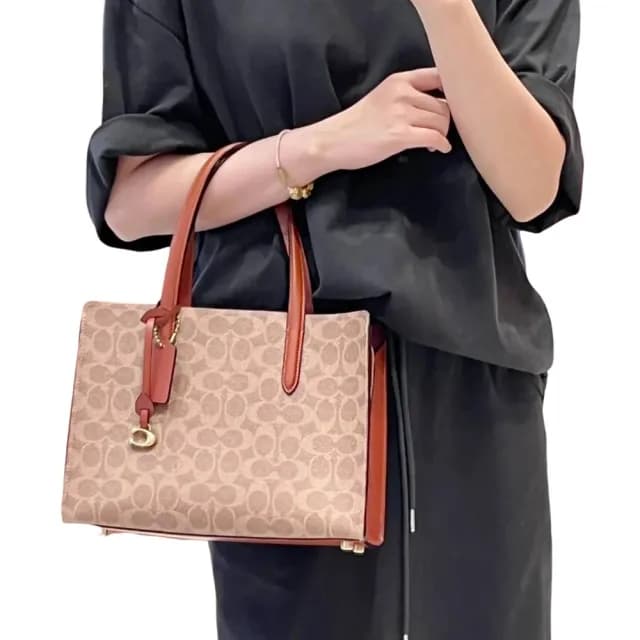 【COACH】專櫃款 CARTER CARRYALL 28 經典 SIGNATURE 手袋(黑色/老花/贈原廠防塵袋紙袋七夕情人節)