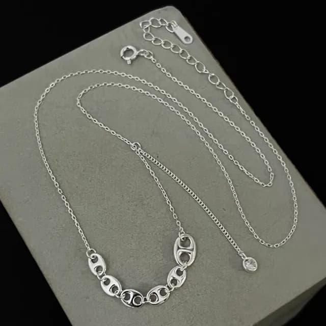 【米蘭精品】現貨+預購 925純銀項鍊豬鼻子吊墜(韓版鋯石流蘇鎖骨鏈女飾品74iu22)