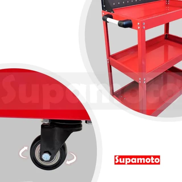 【Supamoto】三層工作推車―洞洞板 (金屬/保養/美容/維修/手推車/手工具/方孔板/其他改裝用品)
