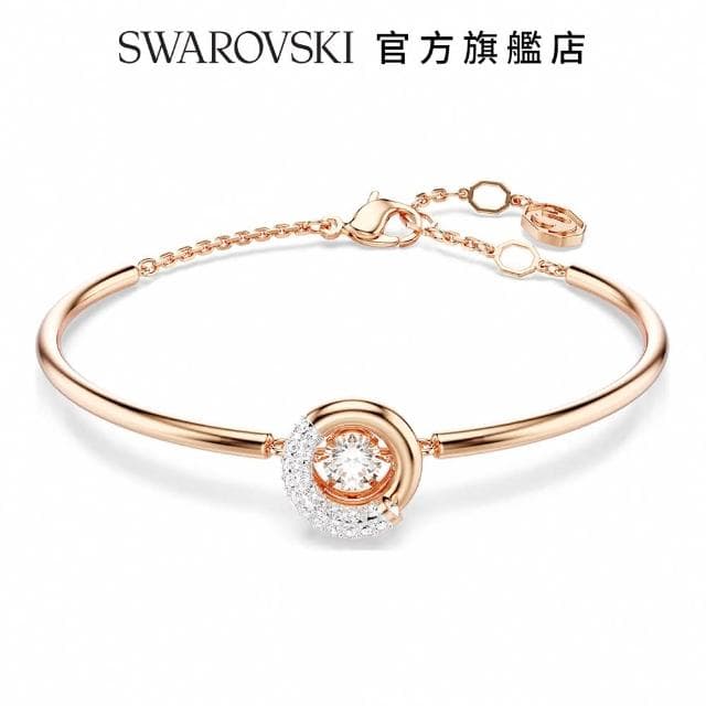 【SWAROVSKI 官方直營】Dextera 手鐲 圓形切割 白色 鍍玫瑰金色調 母親節禮物(情人節禮物)