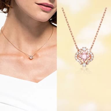 【SWAROVSKI 官方直營】Una 項鏈 幸運草 粉紅色 鍍玫瑰金色調 母親節禮物(跳動的心)