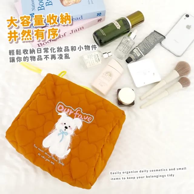 【超級能裝】情人節禮物 可愛小狗刺繡化妝包(大容量 手拿包 洗漱包 刷具包 氣質包 彩妝 盥洗包