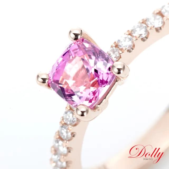 【DOLLY】1克拉 無燒斯里蘭卡艷粉藍寶石18K玫瑰金鑽石戒指-008(母親節 長輩送禮 交換禮物首選)