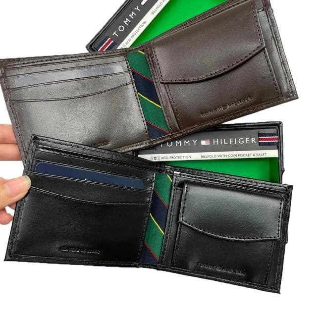 【Tommy Hilfiger】TOMMY HILFIGER 短夾 兩色 含零錢袋 皮夾  錢包 短夾  LOGO  生日禮物 禮盒(短夾7127)