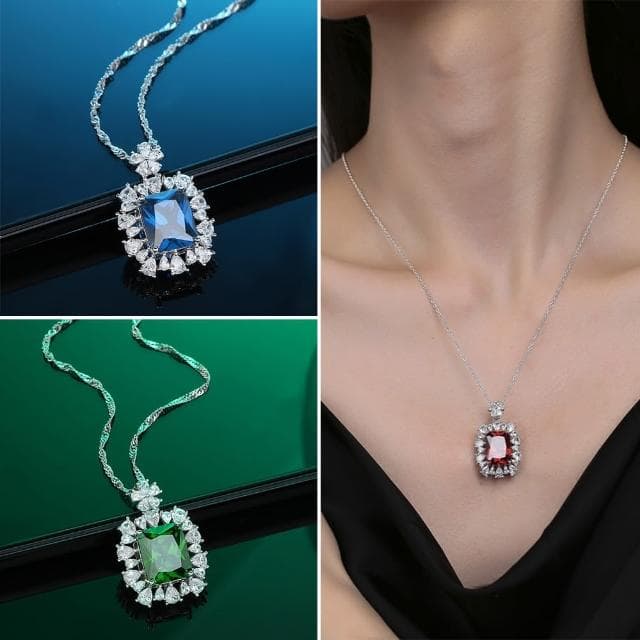 【LEESA】鋯石項鍊\純銀項鍊\歐美項鍊\藍寶石項鍊\項鍊\復古項鍊\新娘飾品\寶石項鍊\週年禮物