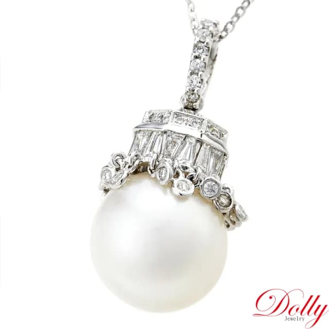 【DOLLY】14K金 天然南洋珍珠13mm鑽石項鍊(母親節 長輩送禮 交換禮物首選)
