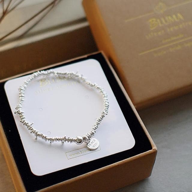【BLUMA】聖誕禮物 925純銀塊串珠手鏈 銀河星空純銀手鍊(情人節禮物 彈性手串 精緻吊飾 飾品禮盒 重工質感)