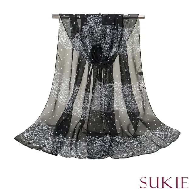 【Sukie】雪紡紗圍巾/浪漫蕾絲水玉印花50X150雪紡紗圍巾(4色任選)