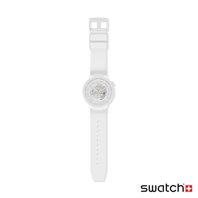 【SWATCH】C-WHITE 大錶面手錶/男錶/女錶/瑞士製造 SB03W100(47mm)