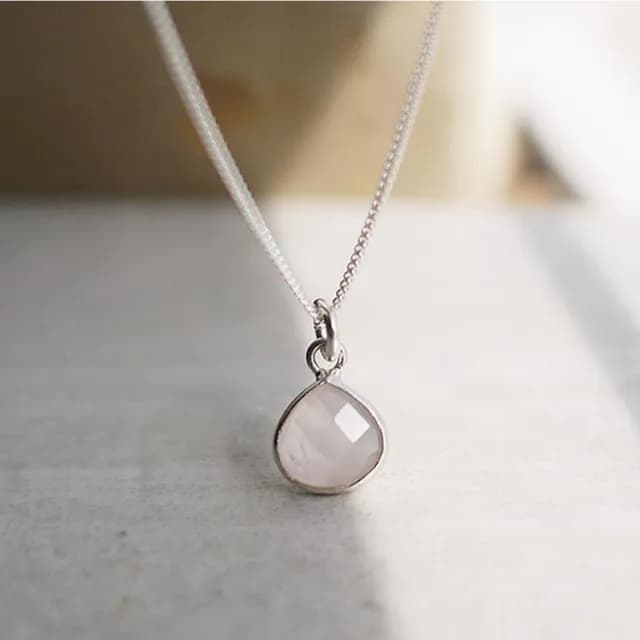 【BLUMA】招條花人緣水晶 純粹粉晶原礦純銀項鍊(閨蜜生日禮物水晶水滴吊墜 飾品禮盒 )