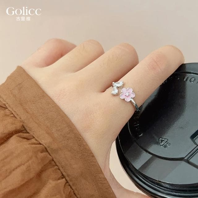 【Golicc】法式 粉色花朵輕奢戒指(母親節 生日 情人節 造型戒 食指戒 尾戒 禮物)