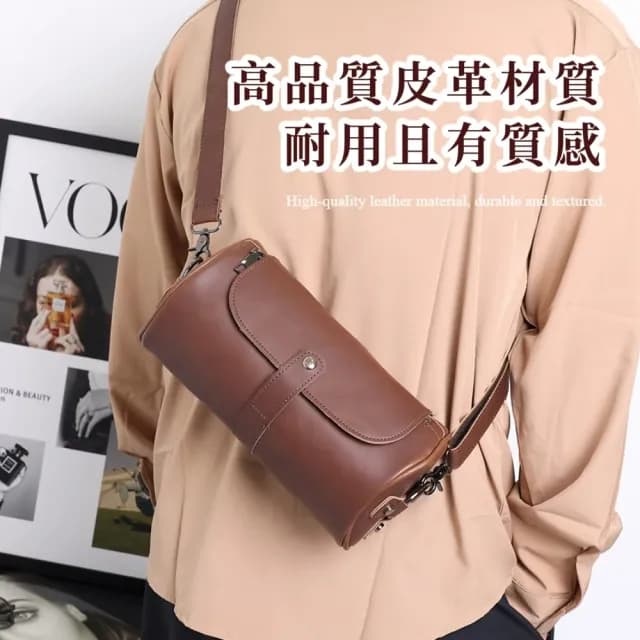 【韓系穿搭】父親節禮物 經典時尚復古圓筒男士側肩包(防水包 防潑水 金屬扣 大容量 斜跨包 側背包 單肩包