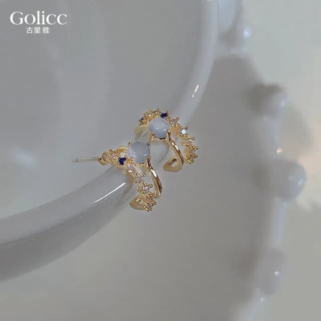 【Golicc】夜之星 法式 簡約浪漫鋯石耳環(七夕 情人節 生日 飾品 耳釘 耳飾 耳墜 禮物)