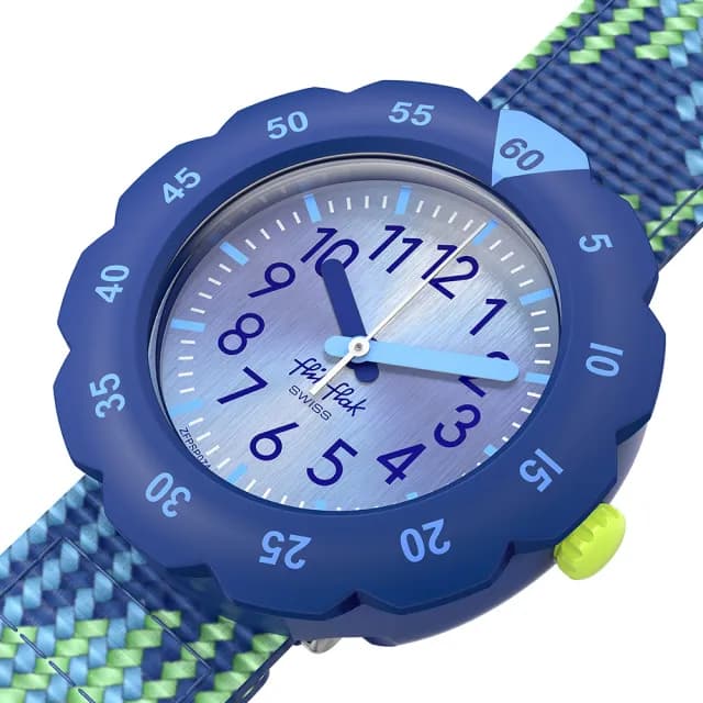 【Flik Flak】兒童手錶 LOOP IN BLUE /兒童禮物/安全防水/瑞士製造 FPSP074(34.75mm)