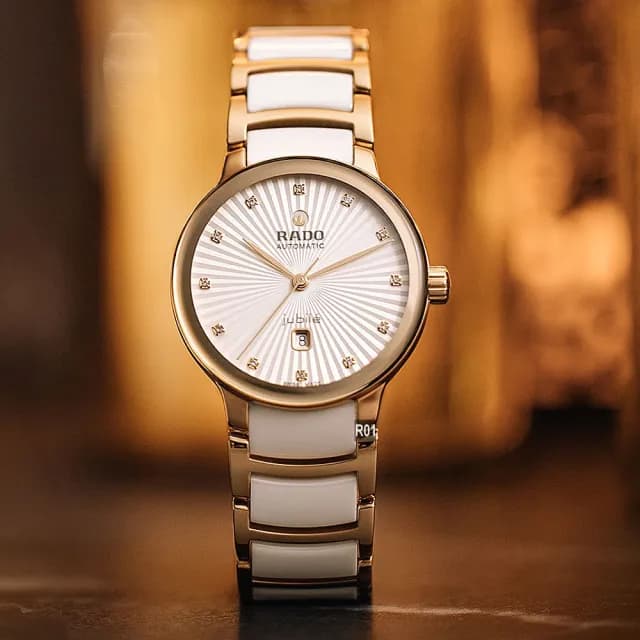 【Rado 雷達表】預 廣告35㎜款 Centrix晶萃真鑽機械錶 白陶瓷玫瑰金-加8重豪禮 R01(R30037744)