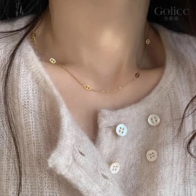 【Golicc】時尚 金色小豬鼻 細緻鎖骨鍊(母親節 生日 情人節 鎖骨鍊 項鍊 飾品 禮物)