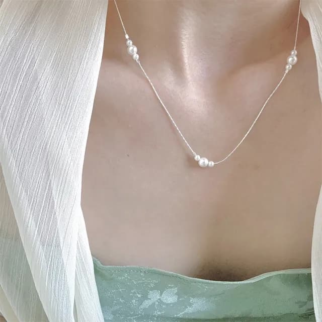 【LEESA】情人節禮物 銀項鍊\細項鍊\珍珠項鍊\簡約項鍊\送女生\百搭飾品\項鍊\純銀項鍊\韓國項鍊\毛衣鍊\氣