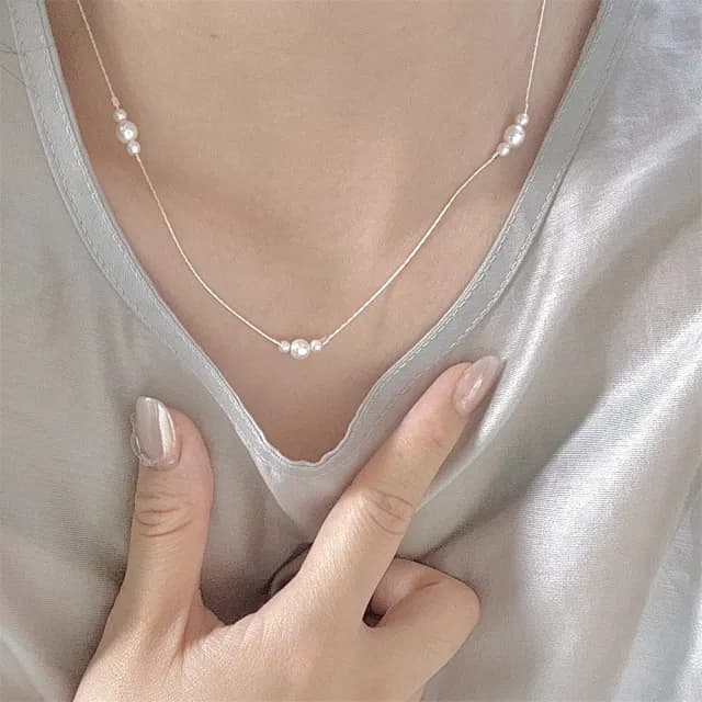 【LEESA】情人節禮物 銀項鍊\細項鍊\珍珠項鍊\簡約項鍊\送女生\百搭飾品\項鍊\純銀項鍊\韓國項鍊\毛衣鍊\氣