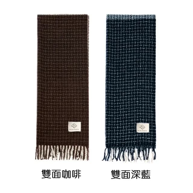 【橘魔法】格子小標籤仿羊絨圍巾(披肩 披巾 毯子 大人 配件 寒流 滑雪 保暖 交換禮物)