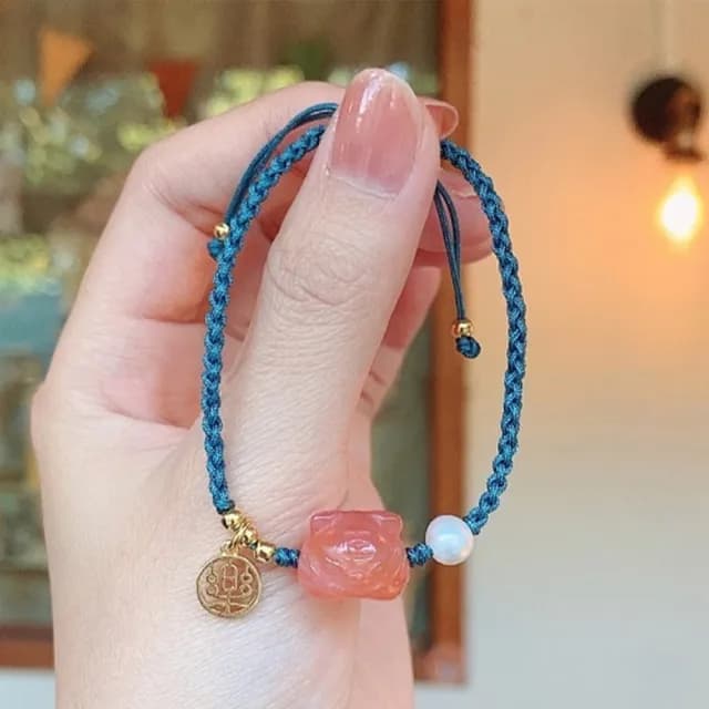 【LEESA】情人節禮物 瑪瑙手鍊\草莓晶手鍊\老虎手鍊\招桃花\招財手鍊\手環\編織手鍊\本命年\粉紅手鍊\避邪